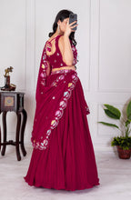 Women's Wine Star Fox Georgette Embroidered Lehenga Choli with Dupatta | Designer Party Wear, Wedding, Reception, Engagement & Festive Lehenga Set