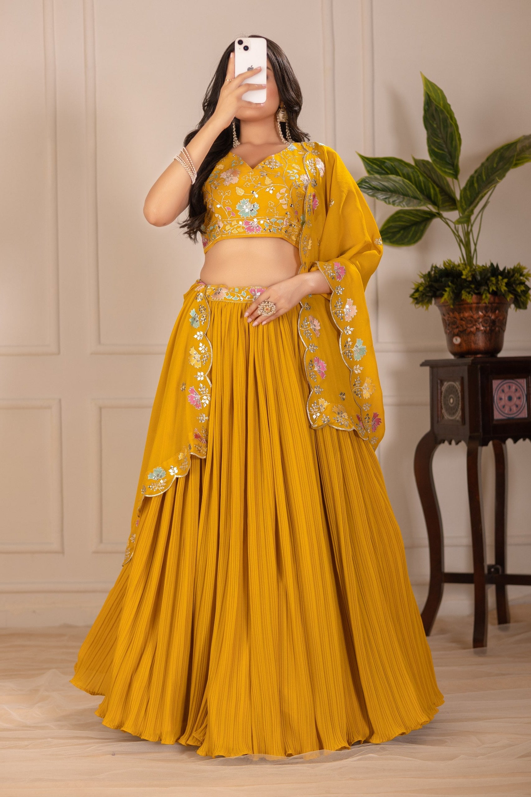 Women's Wine Star Fox Georgette Embroidered Lehenga Choli with Dupatta | Designer Party Wear, Wedding, Reception, Engagement & Festive Lehenga Set