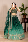 Women's Dark Green Ombre Heavy Embroidered Lehenga Choli with Soft Net Dupatta | Wedding, Reception, Engagement & Party Wear Designer Lehenga Set