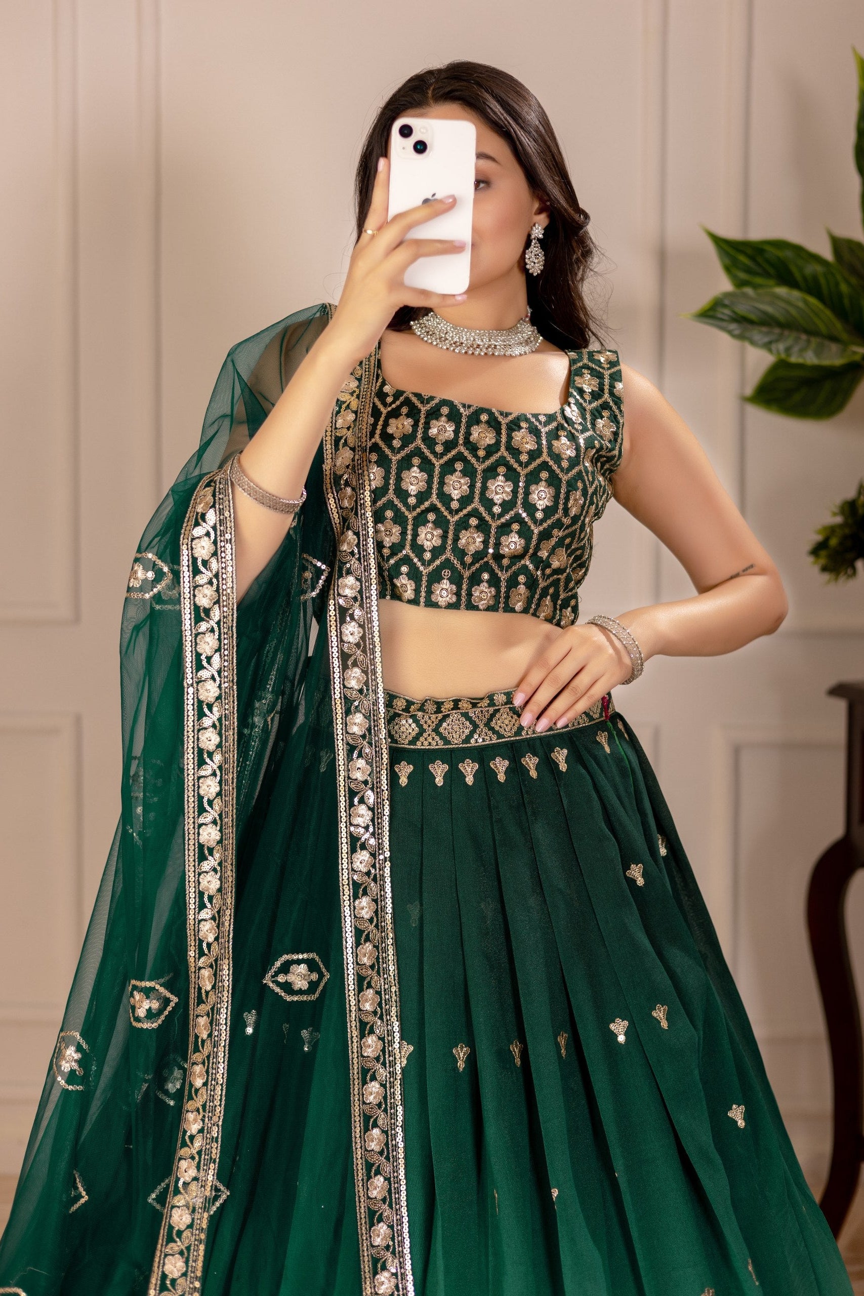 Women's Dark Green Ombre Heavy Embroidered Lehenga Choli with Soft Net Dupatta | Wedding, Reception, Engagement & Party Wear Designer Lehenga Set