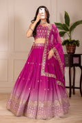 Women's Pink Ombre Heavy Embroidered Lehenga Choli with Soft Net Dupatta | Designer Wedding, Reception & Party Wear Lehenga Set