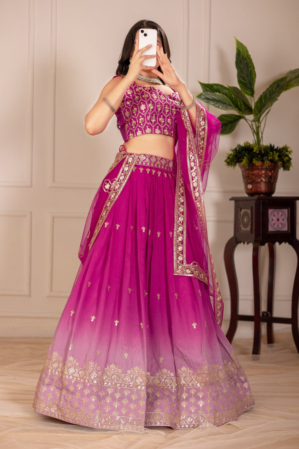 Women's Pink Ombre Heavy Embroidered Lehenga Choli with Soft Net Dupatta | Designer Wedding, Reception & Party Wear Lehenga Set