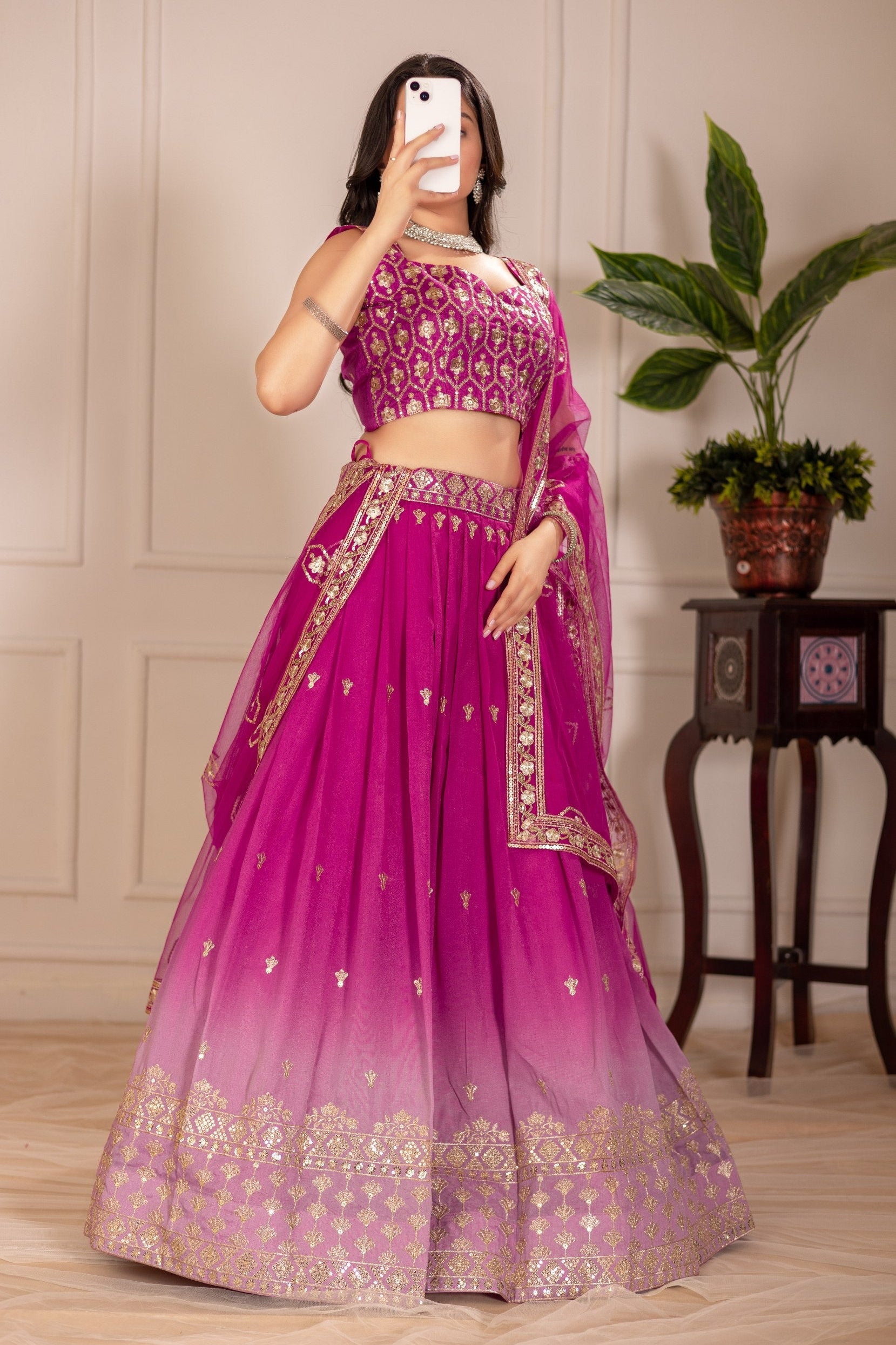 Women's Pink Ombre Heavy Embroidered Lehenga Choli with Soft Net Dupatta | Designer Wedding, Reception & Party Wear Lehenga Set
