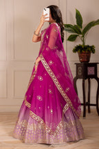 Women's Pink Ombre Heavy Embroidered Lehenga Choli with Soft Net Dupatta | Designer Wedding, Reception & Party Wear Lehenga Set