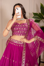 Women's Pink Ombre Heavy Embroidered Lehenga Choli with Soft Net Dupatta | Designer Wedding, Reception & Party Wear Lehenga Set