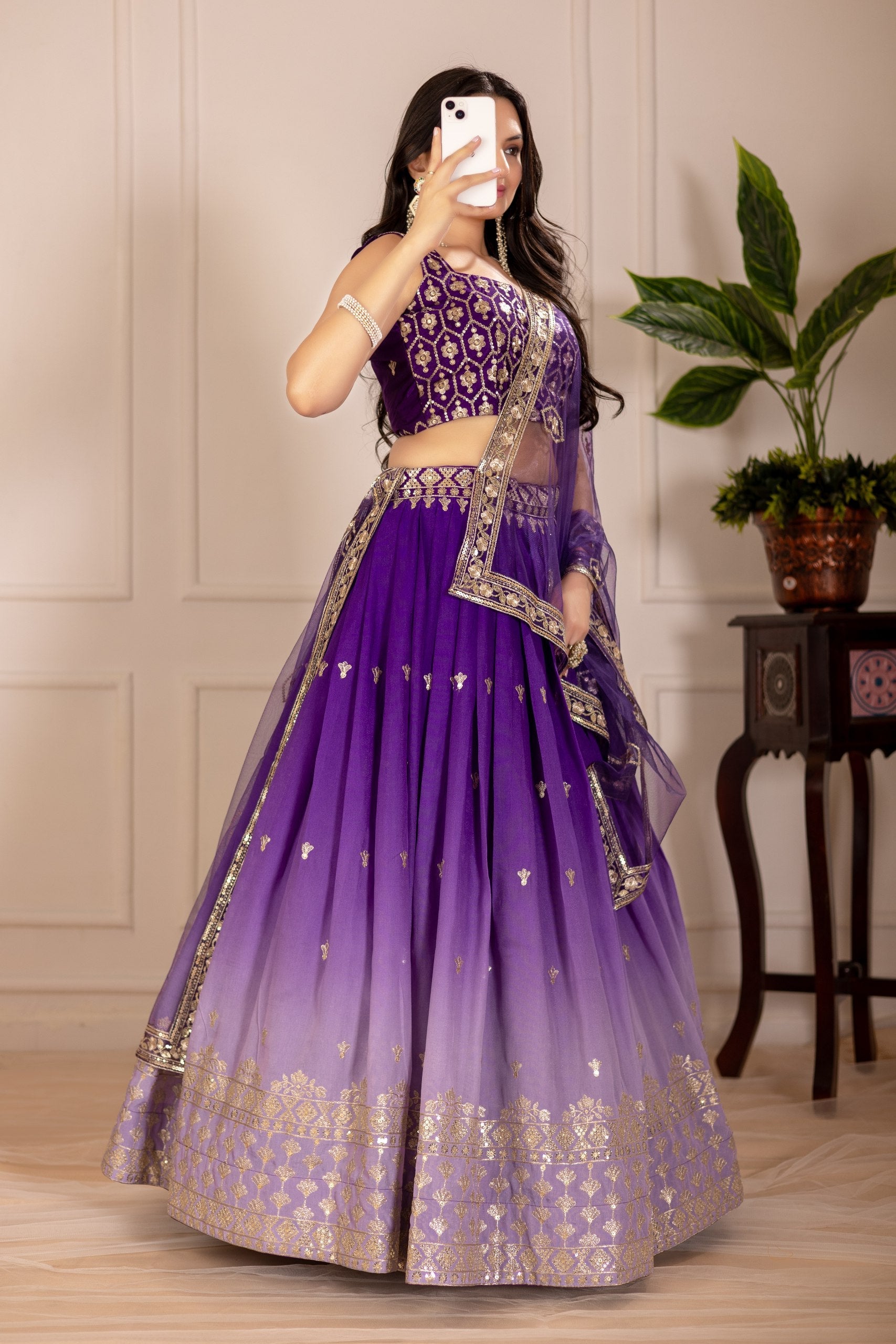 Women's Purple Ombre Heavy Embroidered Lehenga Choli with Soft Net Dupatta | Designer Wedding, Reception, Engagement & Party Wear Lehenga Set