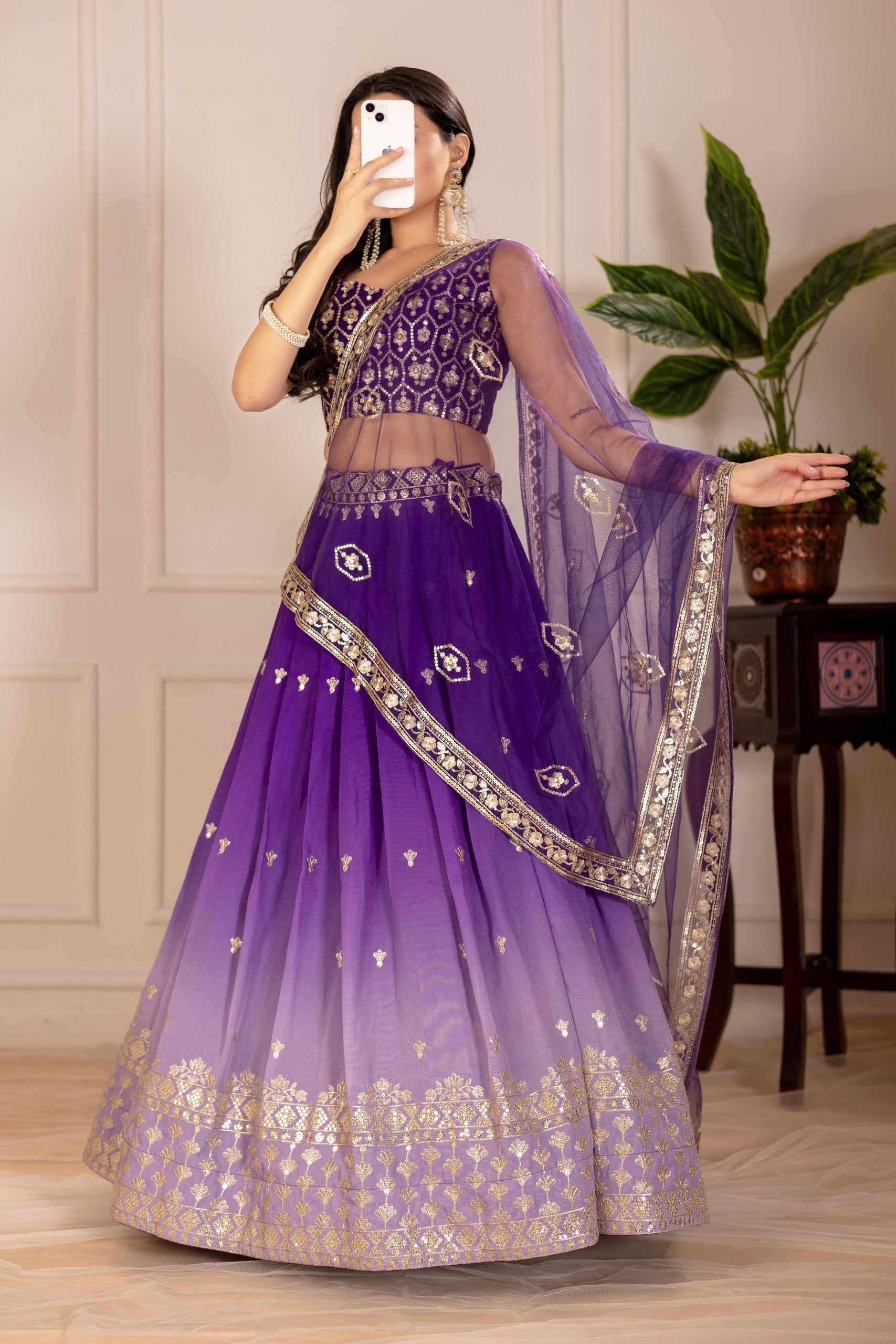Women's Purple Ombre Heavy Embroidered Lehenga Choli with Soft Net Dupatta | Designer Wedding, Reception, Engagement & Party Wear Lehenga Set