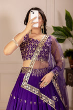 Women's Purple Ombre Heavy Embroidered Lehenga Choli with Soft Net Dupatta | Designer Wedding, Reception, Engagement & Party Wear Lehenga Set
