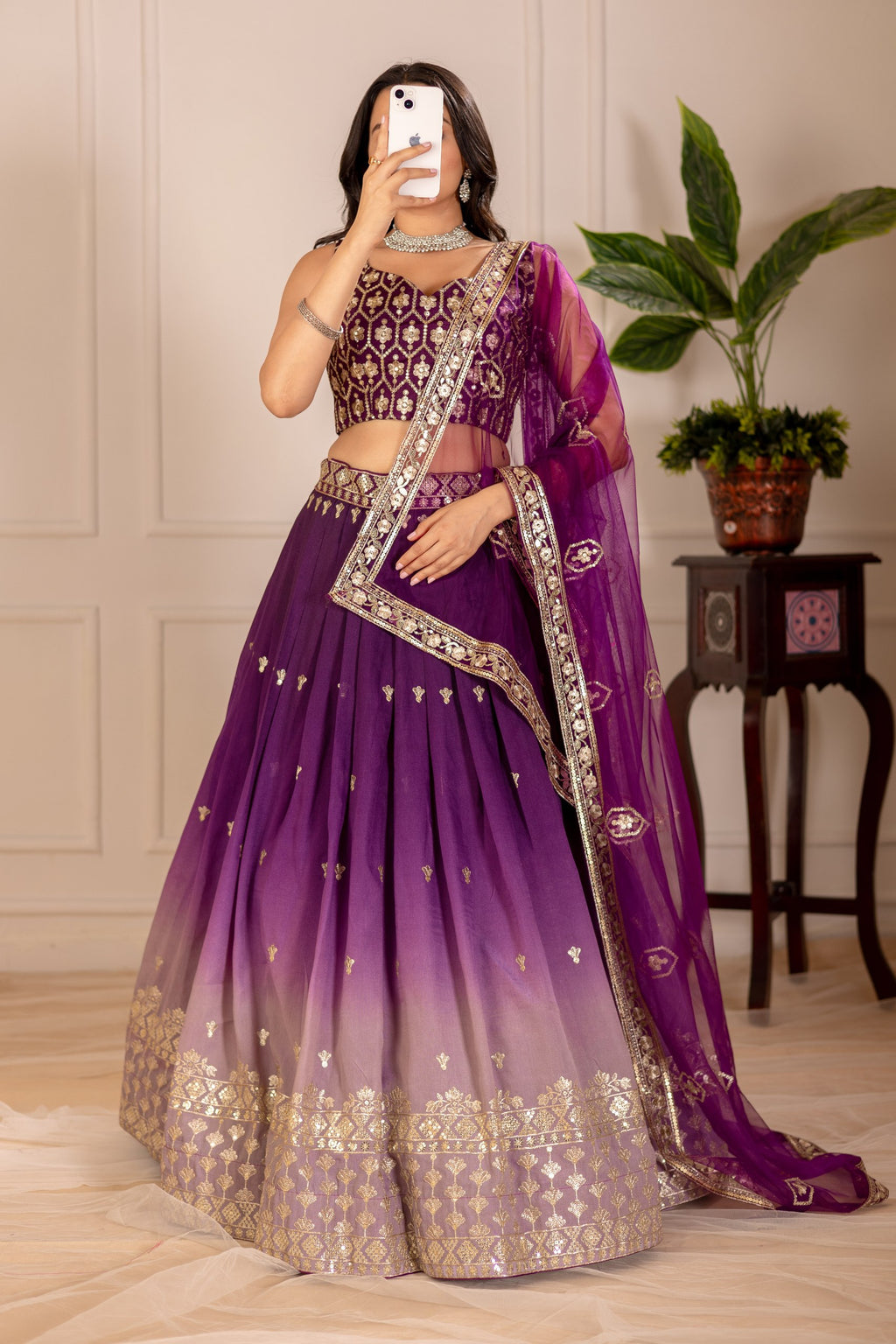 Women's Wine Purple Ombre Heavy Embroidered Lehenga Choli with Soft Net Dupatta | Designer Wedding, Reception, Engagement & Party Wear Lehenga Set