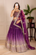Women's Wine Purple Ombre Heavy Embroidered Lehenga Choli with Soft Net Dupatta | Designer Wedding, Reception, Engagement & Party Wear Lehenga Set