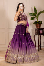 Women's Wine Purple Ombre Heavy Embroidered Lehenga Choli with Soft Net Dupatta | Designer Wedding, Reception, Engagement & Party Wear Lehenga Set