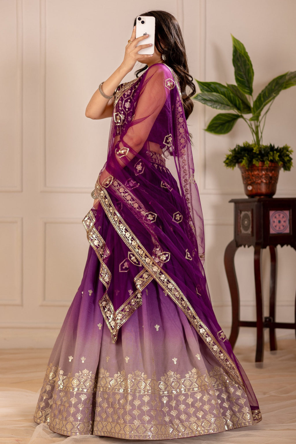 Women's Wine Purple Ombre Heavy Embroidered Lehenga Choli with Soft Net Dupatta | Designer Wedding, Reception, Engagement & Party Wear Lehenga Set