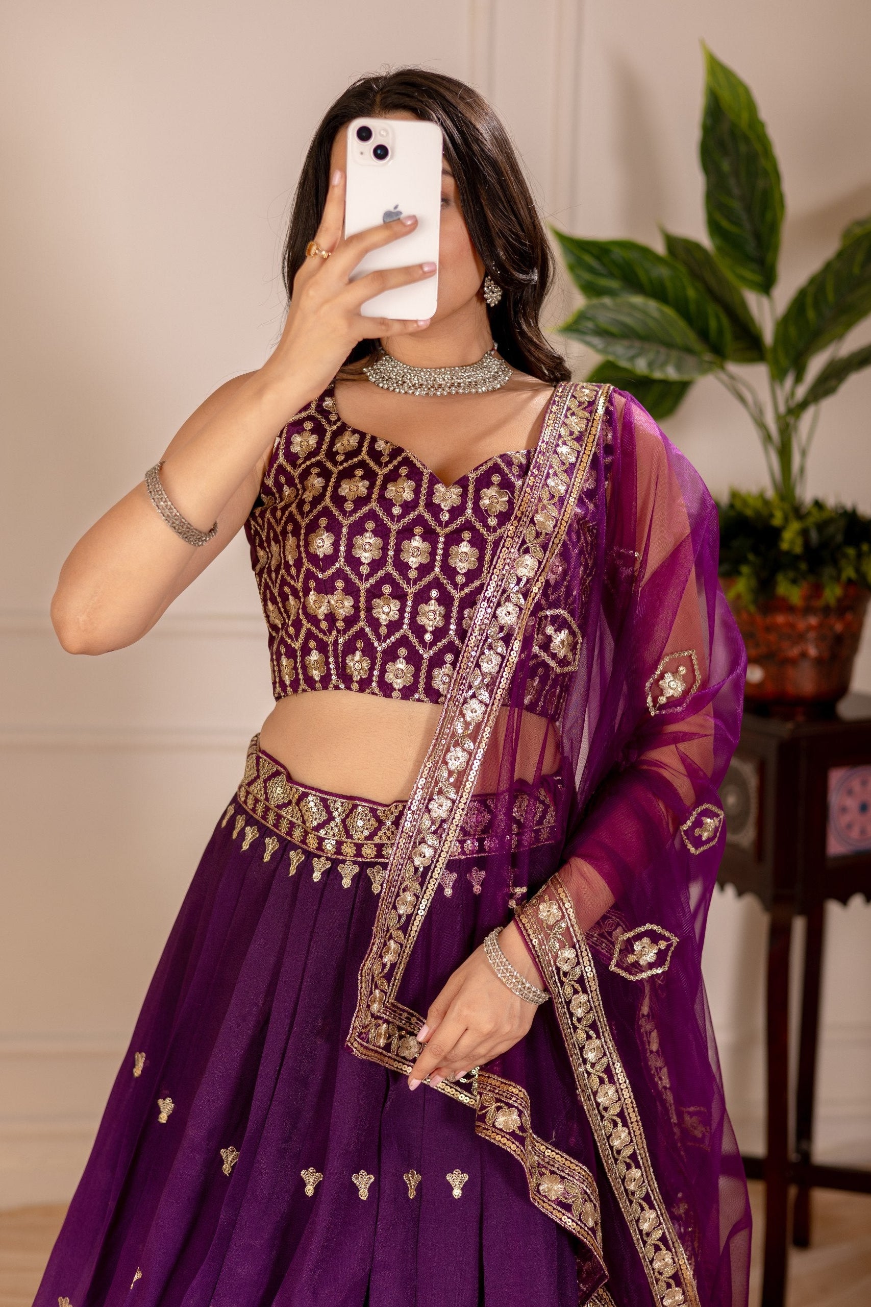 Women's Wine Purple Ombre Heavy Embroidered Lehenga Choli with Soft Net Dupatta | Designer Wedding, Reception, Engagement & Party Wear Lehenga Set
