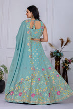 Women's Firozi Floral Embroidered Semi-Stitched Lehenga Choli with Embroidered Georgette Dupatta | Designer Wedding, Reception, Engagement & Party Wear Lehenga Set