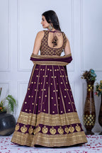 Women's Wine Heavy Embroidered Semi-Stitched Lehenga Choli with Embroidered Georgette Dupatta | Designer Wedding, Reception, Engagement & Party Wear Lehenga Set
