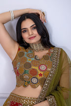 Women's Multicolor Heavy Embroidered Semi-Stitched Lehenga Choli with Soft Net Dupatta | Designer Wedding, Navratri, Garba, Reception & Party Wear Lehenga Set