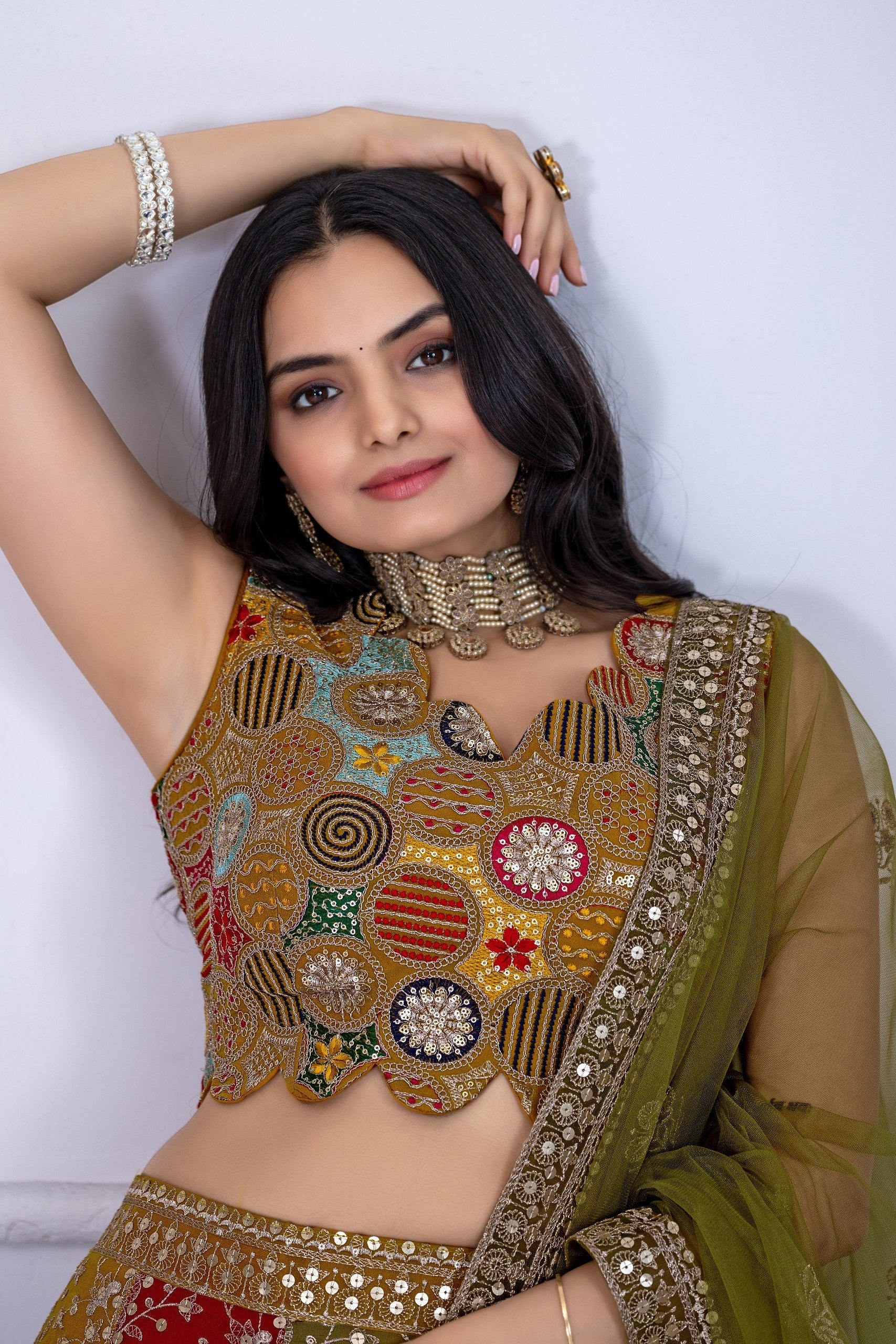 Women's Multicolor Heavy Embroidered Semi-Stitched Lehenga Choli with Soft Net Dupatta | Designer Wedding, Navratri, Garba, Reception & Party Wear Lehenga Set