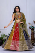 Women's Multicolor Heavy Embroidered Semi-Stitched Lehenga Choli with Soft Net Dupatta | Designer Wedding, Navratri, Garba, Reception & Party Wear Lehenga Set