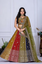 Women's Multicolor Heavy Embroidered Semi-Stitched Lehenga Choli with Soft Net Dupatta | Designer Wedding, Navratri, Garba, Reception & Party Wear Lehenga Set
