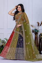 Women's Multicolor Heavy Embroidered Semi-Stitched Lehenga Choli with Soft Net Dupatta | Designer Wedding, Navratri, Garba, Reception & Party Wear Lehenga Set