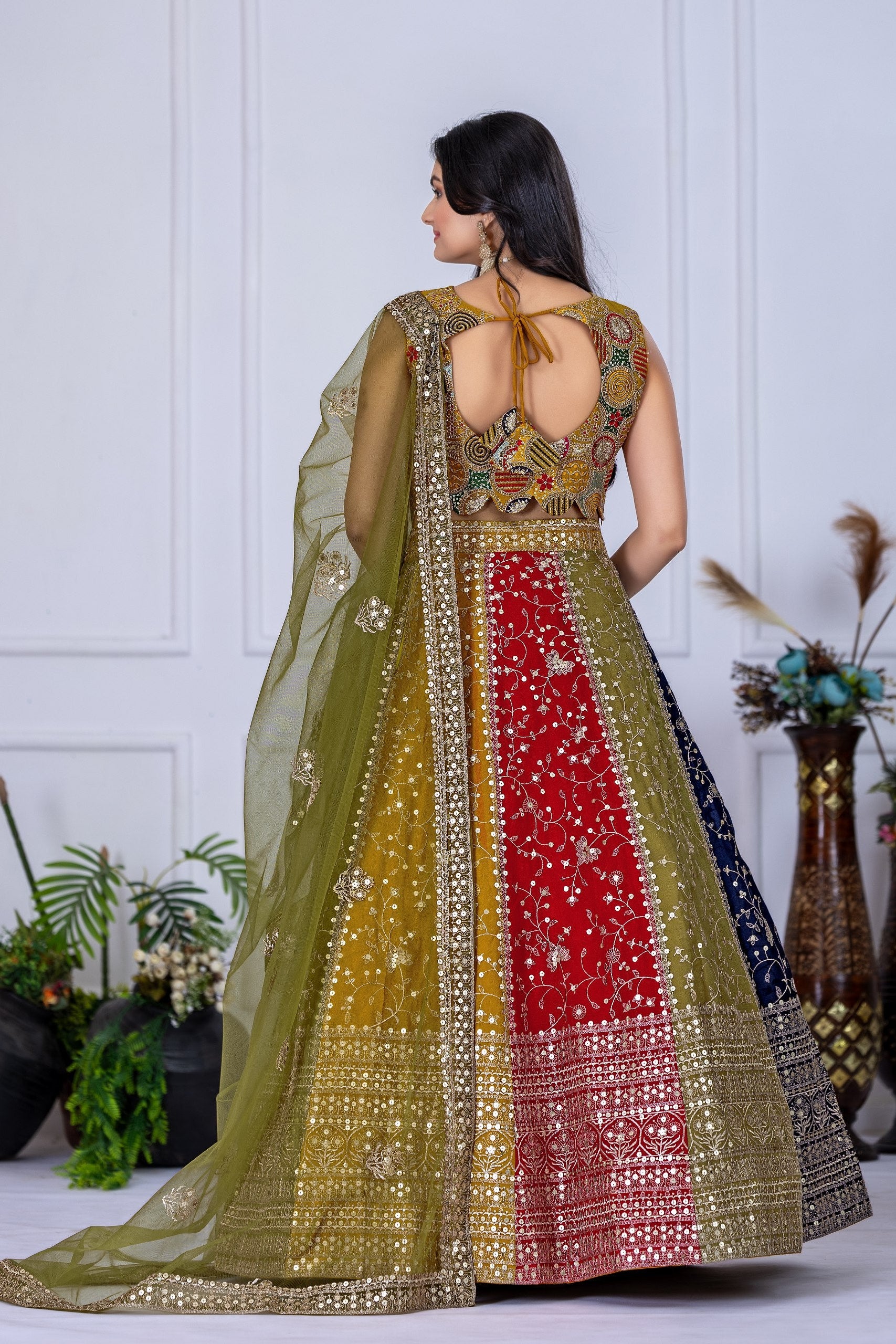 Women's Multicolor Heavy Embroidered Semi-Stitched Lehenga Choli with Soft Net Dupatta | Designer Wedding, Navratri, Garba, Reception & Party Wear Lehenga Set