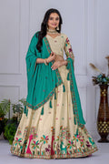Women's Cream Heavy Chinon Silk Embroidered Lehenga Choli with Matching Dupatta | Designer Wedding, Reception, Engagement, Festive & Party Wear Lehenga Set