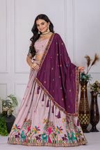 Women's Wine Heavy Chinon Silk Embroidered Lehenga Choli with Purple Dupatta | Designer Wedding, Reception, Engagement, Festive & Party Wear Lehenga Set