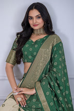 Women's Green & Cream Jacquard Lichi Silk Lehenga Choli with Designer Dupatta | Traditional Wedding, Festive, Navratri & Party Wear Lehenga Set