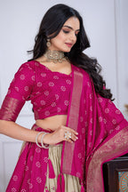 Women's Pink & Cream Jacquard Lichi Silk Lehenga Choli with Designer Dupatta | Traditional Wedding, Festive, Navratri & Party Wear Lehenga Set