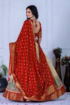 Women's Red & Cream Jacquard Lichi Silk Lehenga Choli with Designer Dupatta | Wedding, Festive, Navratri & Traditional Party Wear Lehenga Set