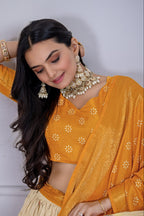Women's Mustard Yellow & Cream Jacquard Lichi Silk Lehenga Choli with Designer Dupatta | Festive, Wedding, Navratri & Traditional Party Wear Lehenga Set