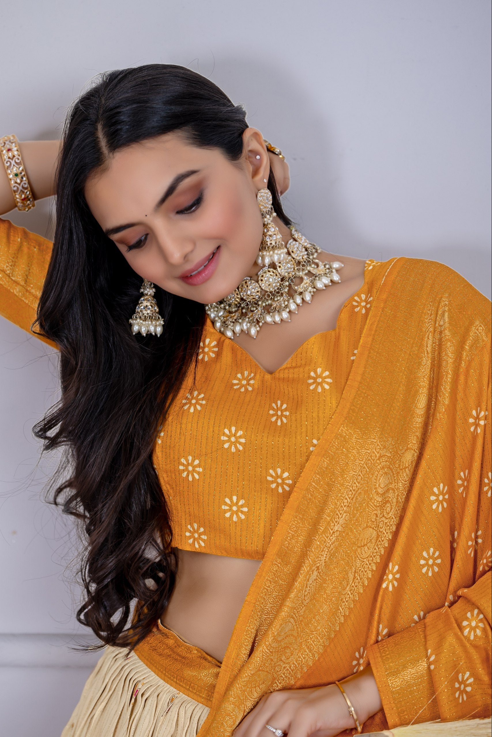 Women's Mustard Yellow & Cream Jacquard Lichi Silk Lehenga Choli with Designer Dupatta | Festive, Wedding, Navratri & Traditional Party Wear Lehenga Set