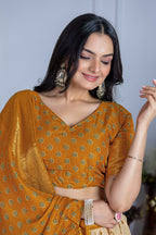 Women's Cream & Yellow Heavy Lichi Jacquard Lehenga Choli with Dupatta | Wedding & Festive Wear