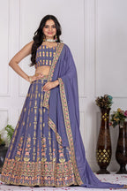 Women's Lavender Fox Georgette Embroidered Lehenga Choli with Dupatta | Wedding & Party Wear