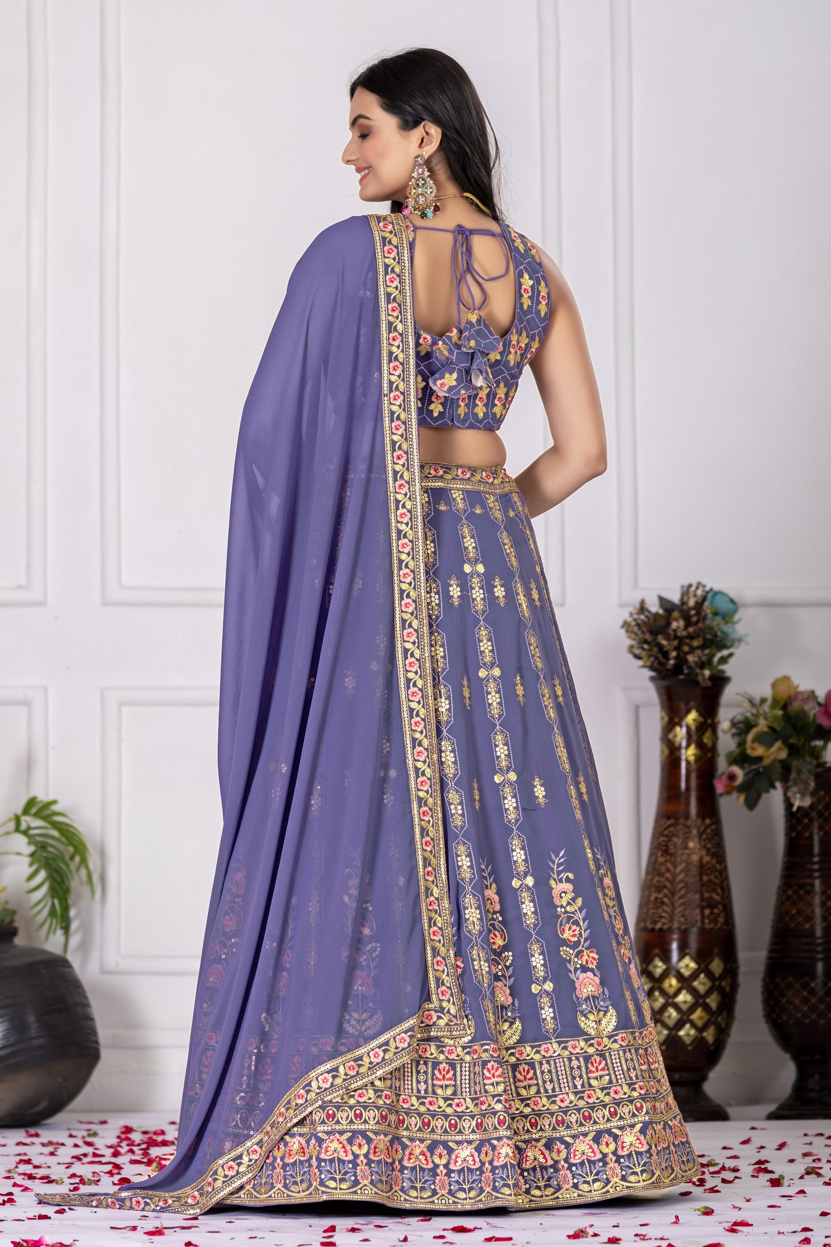 Women's Lavender Fox Georgette Embroidered Lehenga Choli with Dupatta | Wedding & Party Wear