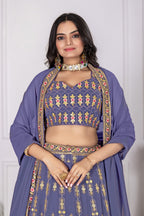Women's Lavender Fox Georgette Embroidered Lehenga Choli with Dupatta | Wedding & Party Wear