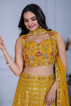 Women's Mustard Yellow Fox Georgette Embroidered Lehenga Choli with Dupatta | Wedding & Festive Wear