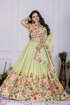 Women's Pastel Green Crystal Embroidered Lehenga Choli with Dupatta | Wedding & Festive Wear