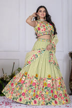 Women's Pastel Green Crystal Embroidered Lehenga Choli with Dupatta | Wedding & Festive Wear