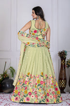 Women's Pastel Green Crystal Embroidered Lehenga Choli with Dupatta | Wedding & Festive Wear