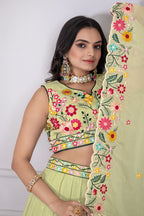 Women's Pastel Green Crystal Embroidered Lehenga Choli with Dupatta | Wedding & Festive Wear
