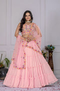 Women's Baby Pink Star Fox Georgette Embroidered Lehenga Choli with Dupatta | Wedding & Festive Wear