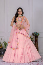 Women's Baby Pink Star Fox Georgette Embroidered Lehenga Choli with Dupatta | Wedding & Festive Wear