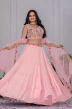 Women's Baby Pink Star Fox Georgette Embroidered Lehenga Choli with Dupatta | Wedding & Festive Wear