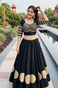 Women's Black Roman Cotton Navratri Lehenga Choli | Traditional Dandiya Festival Ethnic Wear