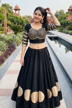 Women's Black Roman Cotton Navratri Lehenga Choli | Traditional Dandiya Festival Ethnic Wear