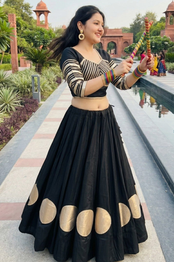 Women's Black Roman Cotton Navratri Lehenga Choli | Traditional Dandiya Festival Ethnic Wear