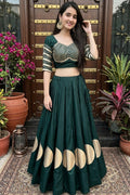 Women's Dark Green Roman Cotton Navratri Lehenga Choli | Traditional Dandiya Festival Ethnic Wear