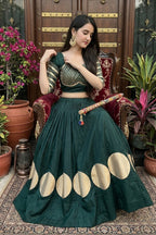 Women's Dark Green Roman Cotton Navratri Lehenga Choli | Traditional Dandiya Festival Ethnic Wear