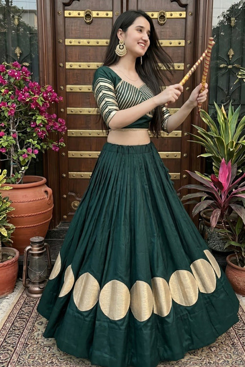 Women's Dark Green Roman Cotton Navratri Lehenga Choli | Traditional Dandiya Festival Ethnic Wear